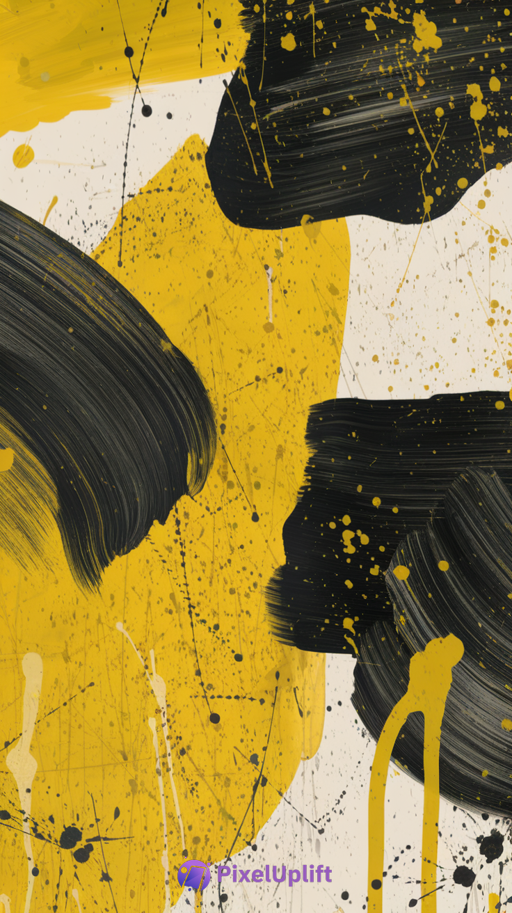 Abstract phone wallpaper with bold black and yellow brushstrokes on white background