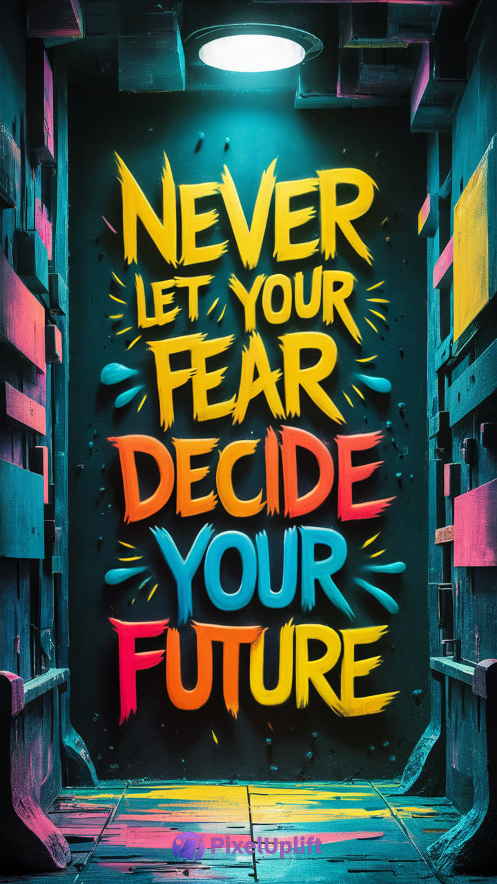 Motivational phone wallpaper with colorful graffiti quote on urban wall with spotlight and industrial textures