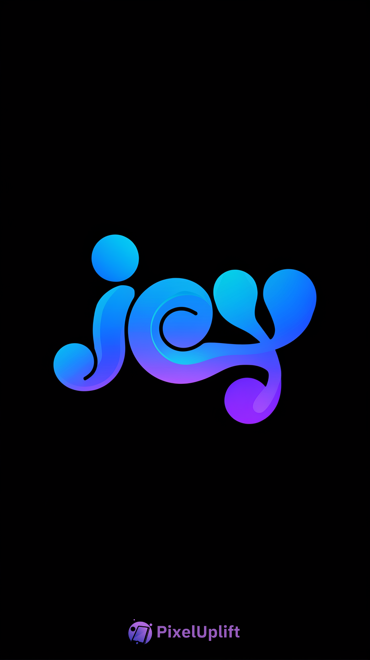 Stylized word joy in bold blue to purple gradient letters on a black background phone wallpaper
