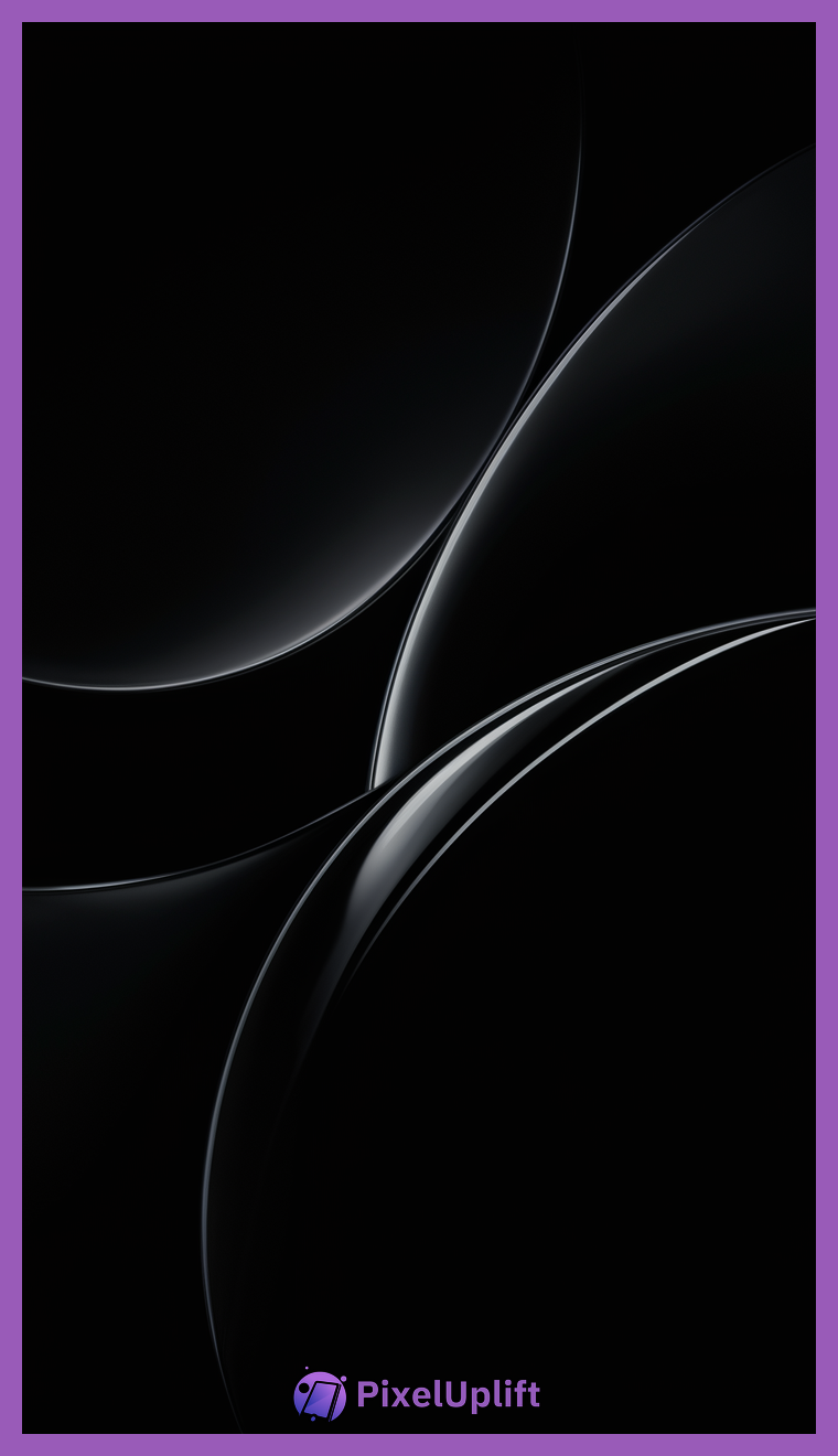 Abstract dark glossy circular shapes phone wallpaper with smooth reflective surfaces and subtle highlights