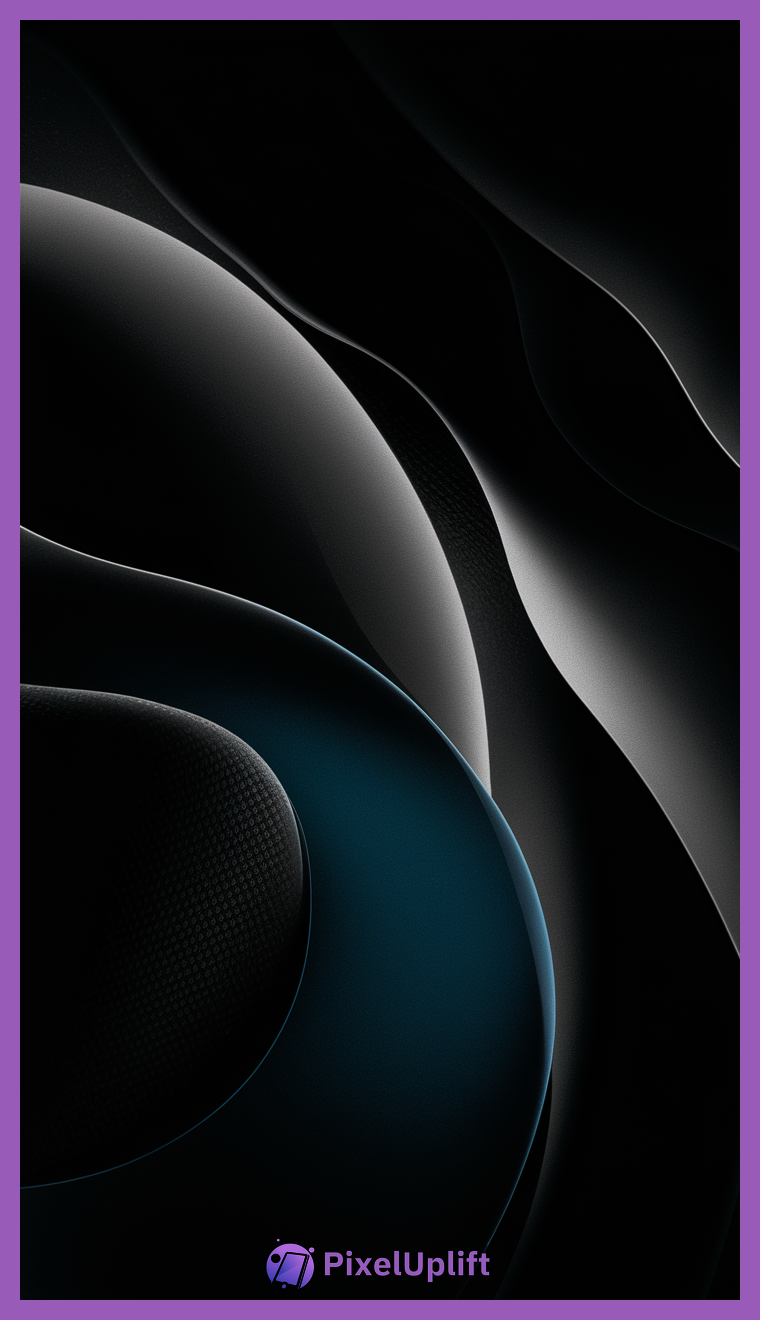 Abstract smooth flowing shapes wallpaper in dark tones with glossy texture for phone lockscreen