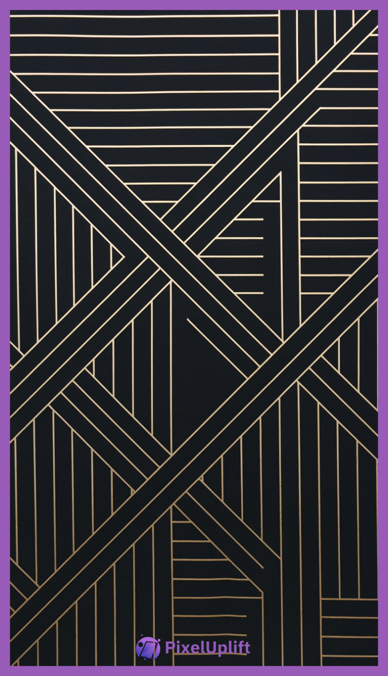 Geometric pattern phone wallpaper lockscreen with thin golden lines on dark background