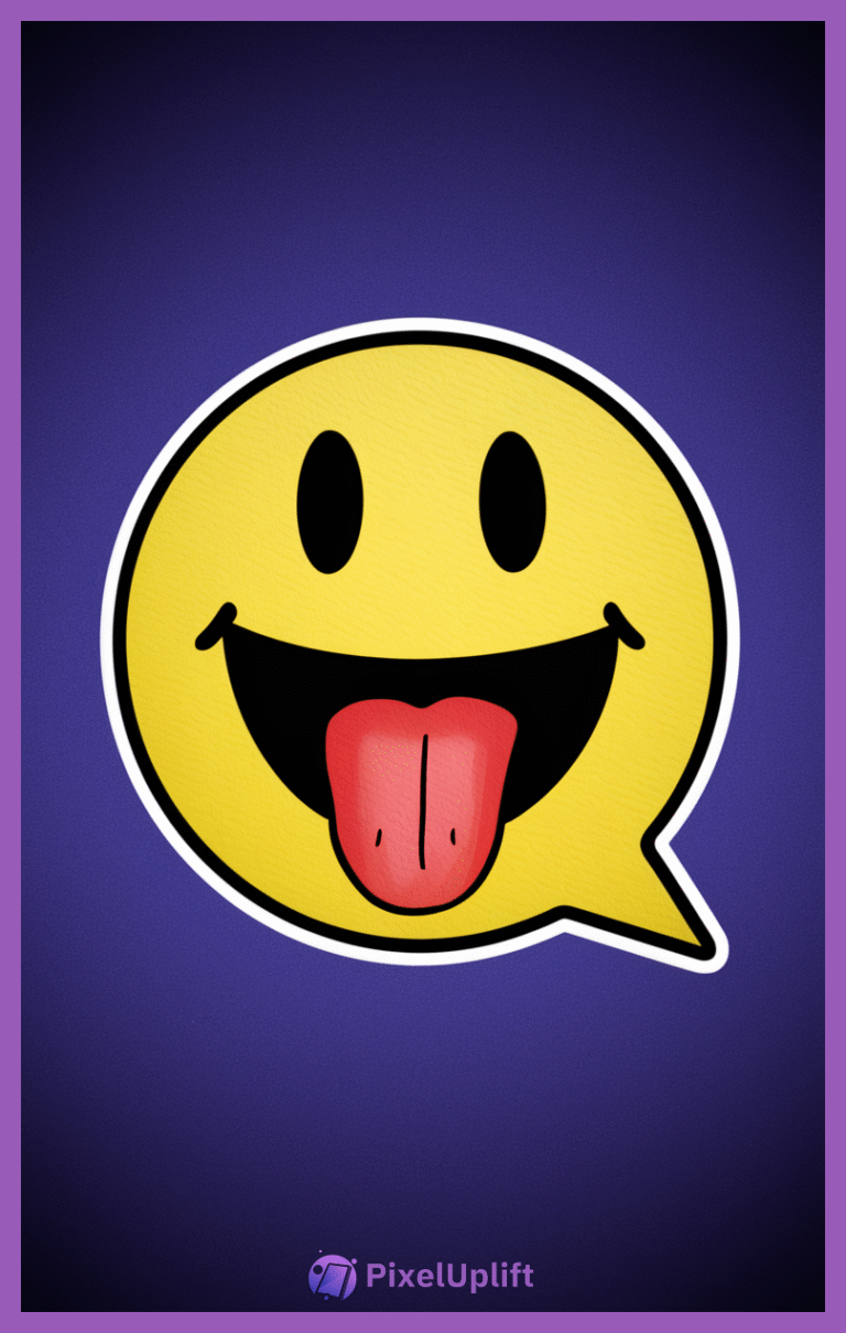 Playful smiley face emoji with tongue out on purple background phone wallpaper lockscreen