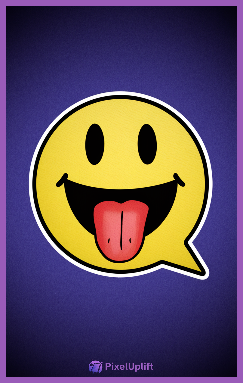 Playful smiley face emoji with tongue out on purple background phone wallpaper lockscreen
