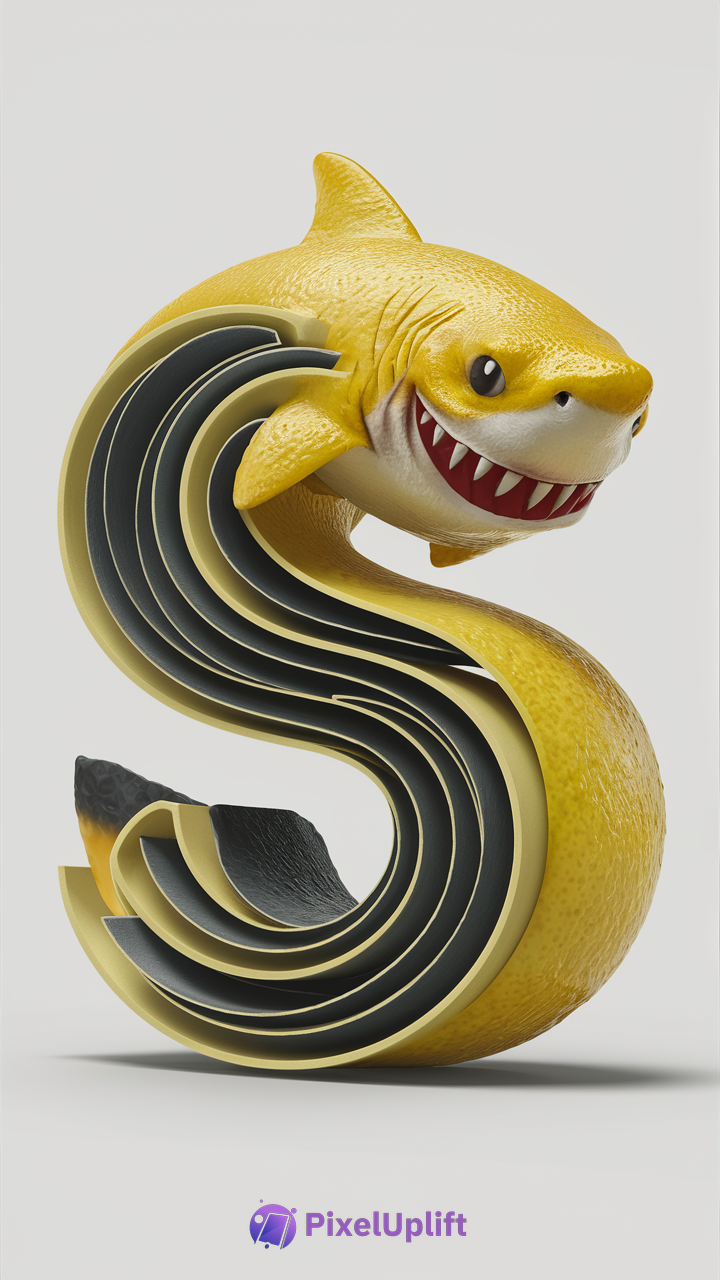 Yellow shark shaped like the letter S with detailed skin texture on a neutral background phone wallpaper
