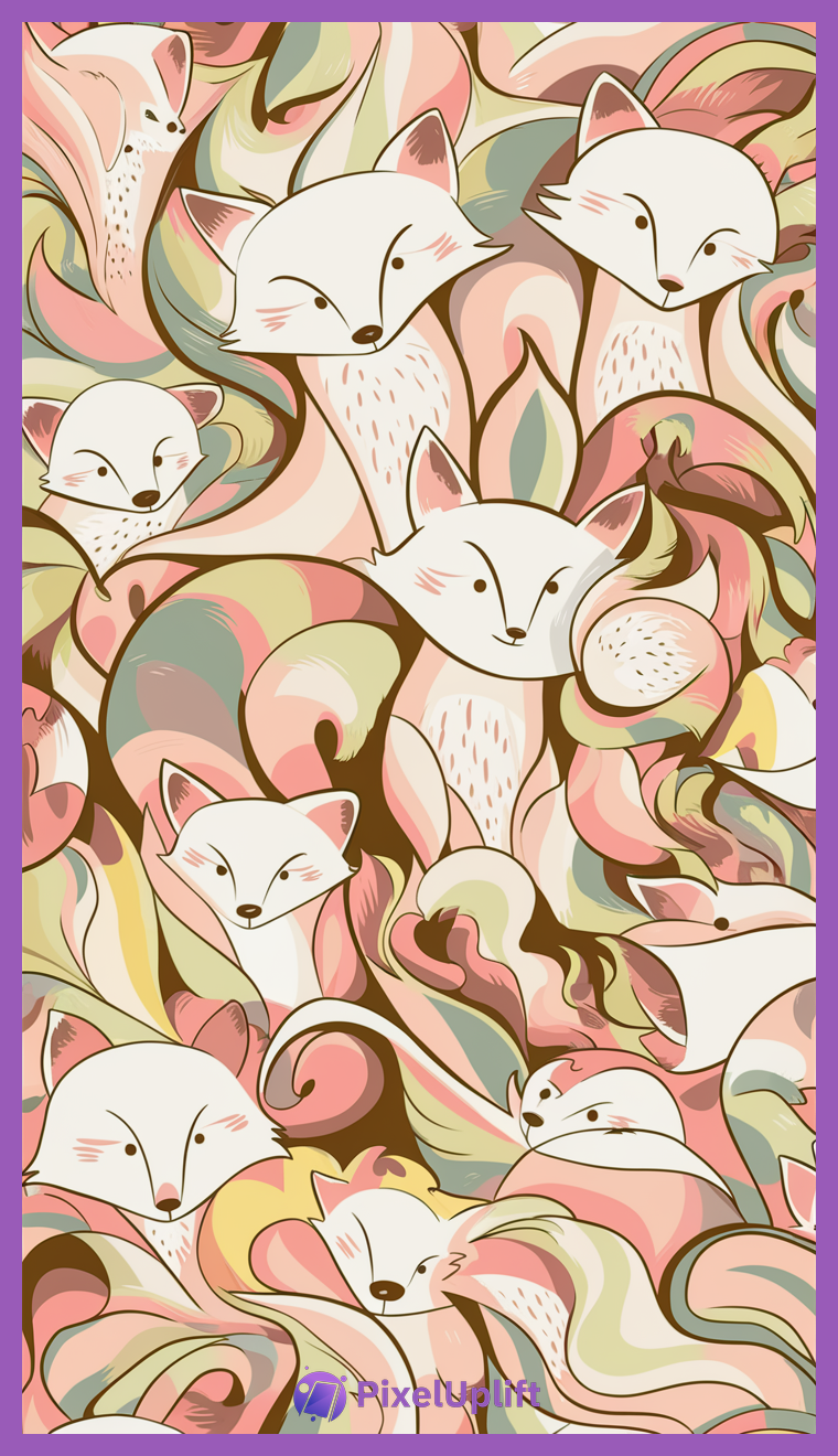 Artistic colorful phone wallpaper featuring stylized white foxes with pastel swirling patterns