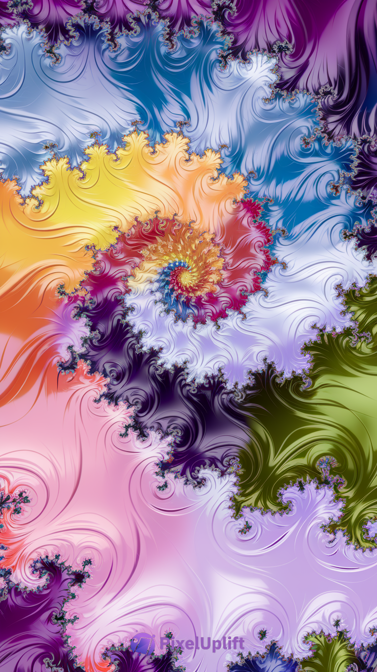 Vibrant colorful fractal phone wallpaper with a large spiral and smooth color transitions