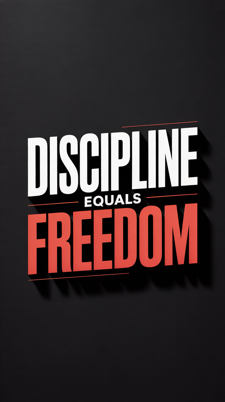 Motivational lock screen wallpaper with Discipline Equals Freedom quote in bold white and red text on black background