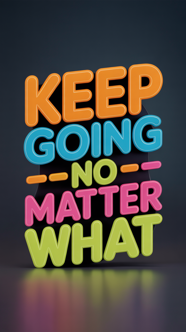 3D bold typography lock screen wallpaper saying Keep Going No Matter What with bright orange, electric blue, hot pink, and lime green colors on dark matte background