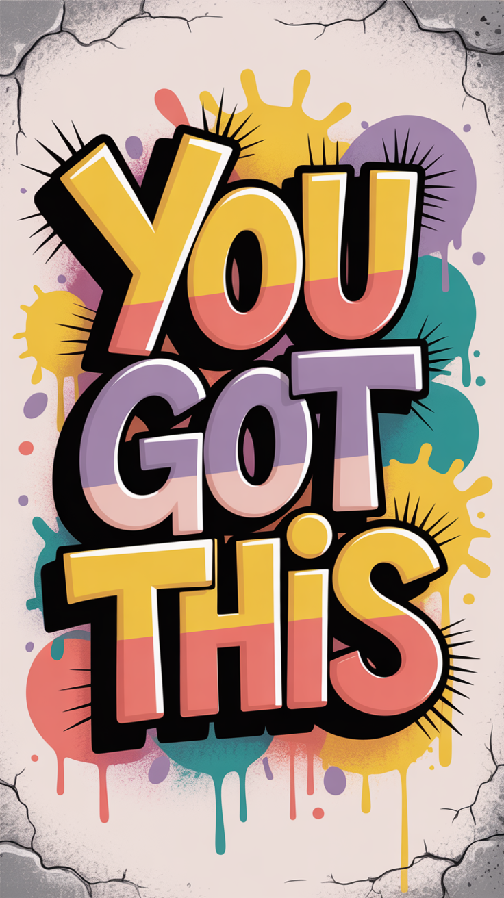 Colorful graffiti-style motivational lock screen wallpaper with the quote 'You Got This' on a soft concrete wall background