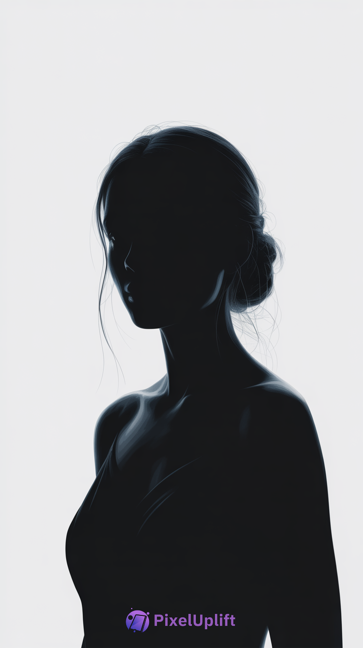 Silhouette of a woman with hair in a low bun on a light background phone wallpaper