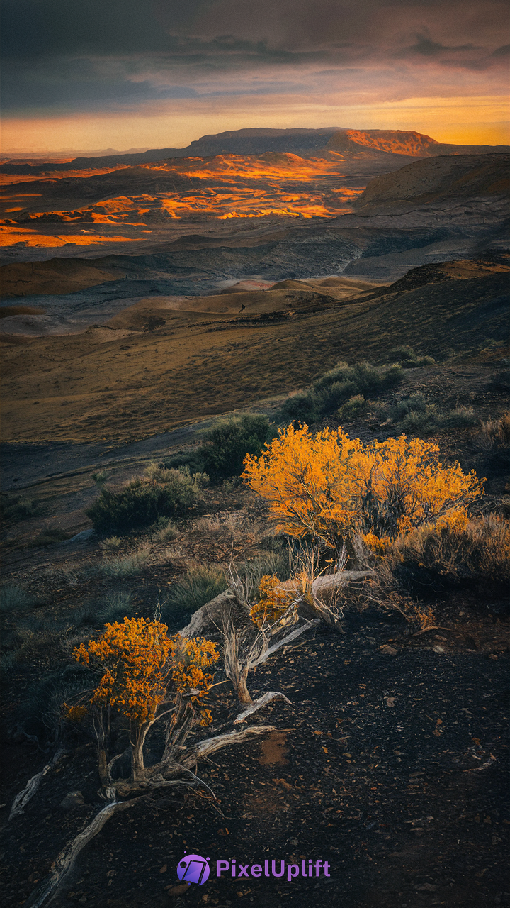 Desert landscape phone wallpaper with warm golden light and rolling hills during sunrise or sunset