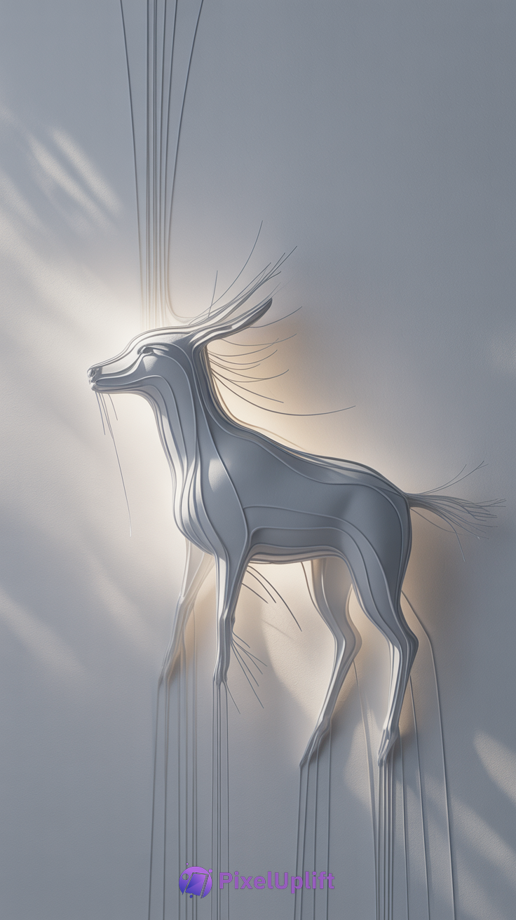 Minimalist 3D antelope wall sculpture phone wallpaper with soft backlighting on light wall