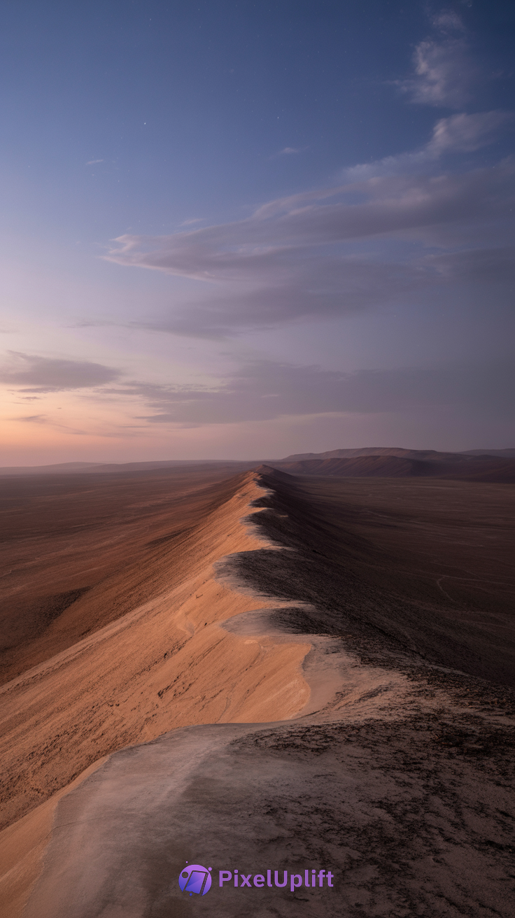 Dramatic desert landscape phone wallpaper showing sand dunes at dawn with pastel sky and shadows