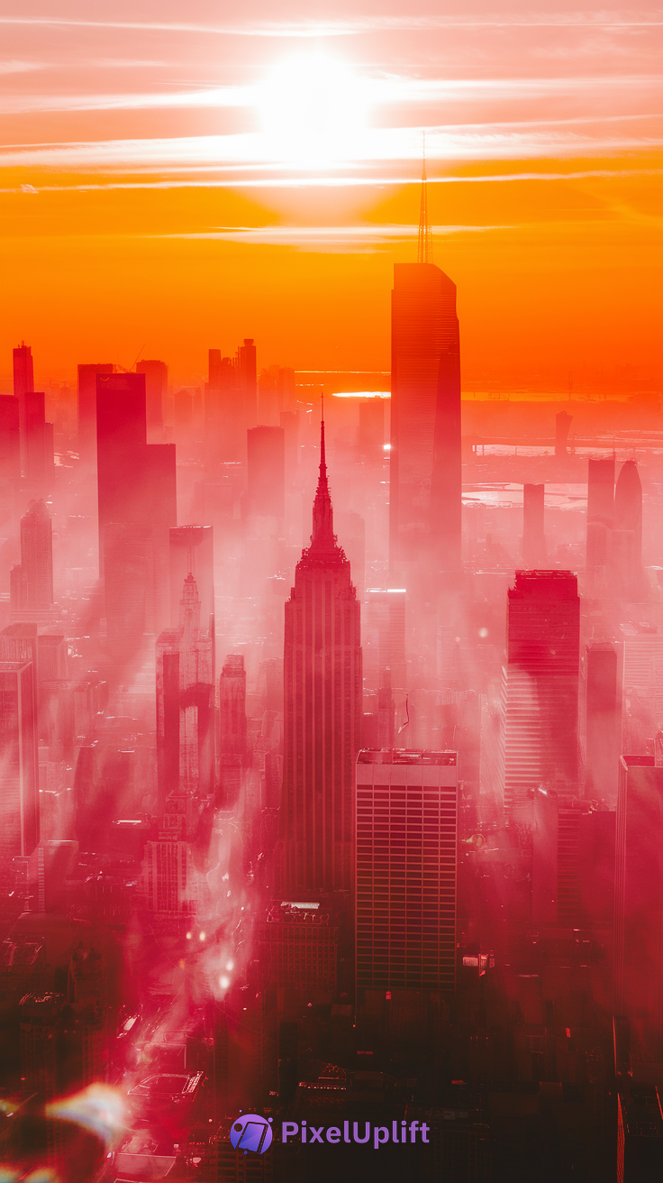 NYC sunset cityscape phone wallpaper with orange and red hues and Empire State Building
