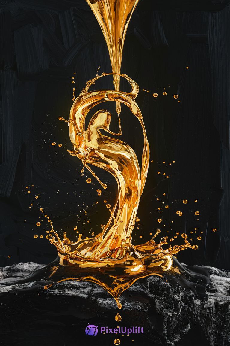 Golden liquid splash mid-air on dark textured background phone wallpaper