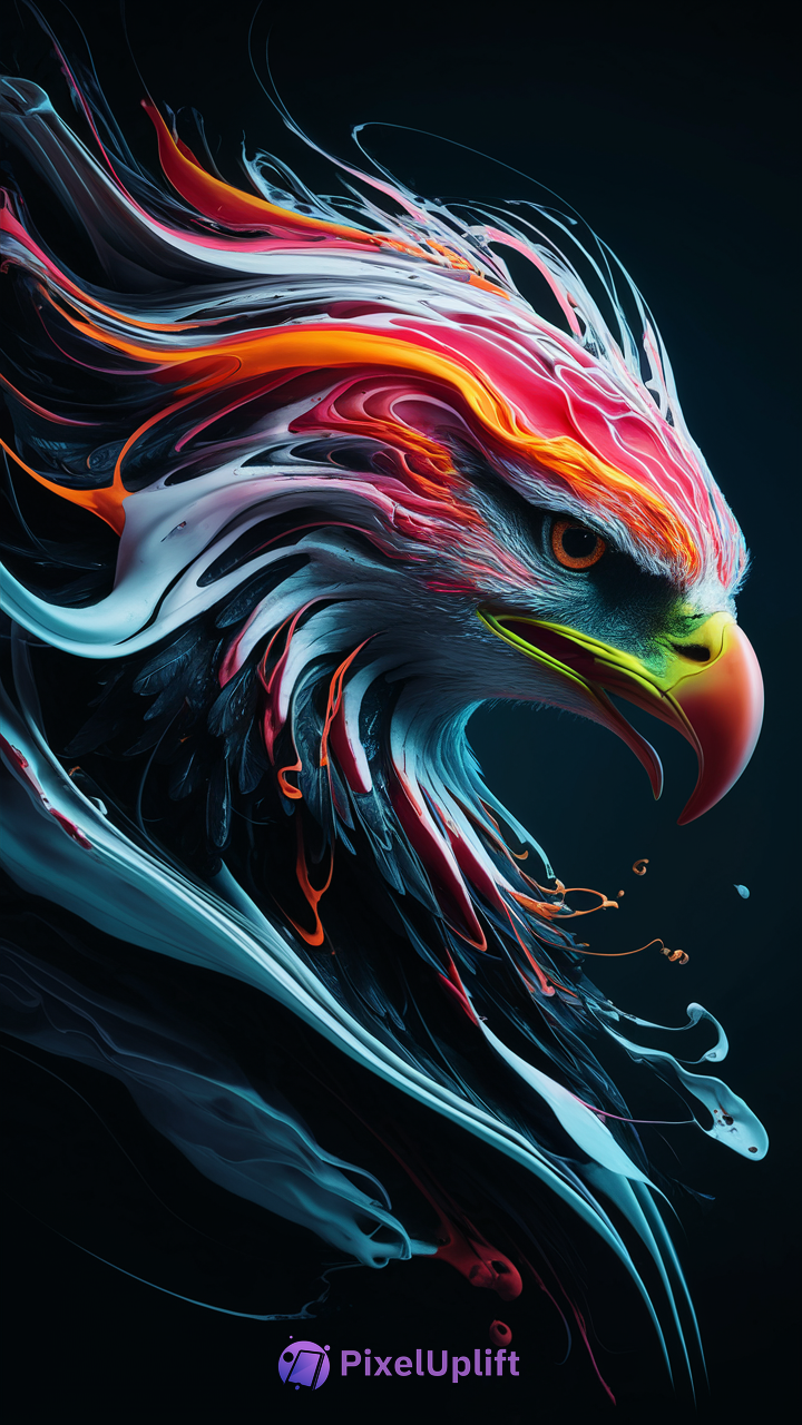 Vibrant abstract eagle head phone wallpaper with dynamic brushstrokes and dark background