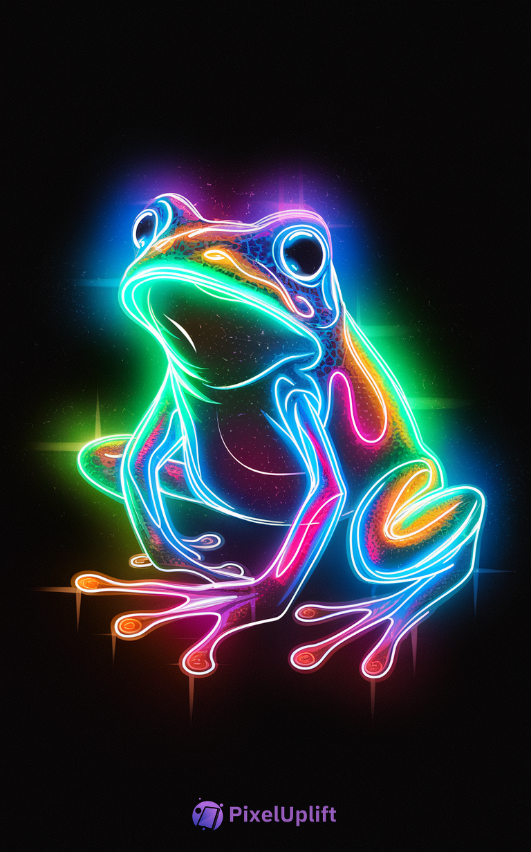 Vibrant neon frog phone wallpaper with glowing multicolor lines on dark background